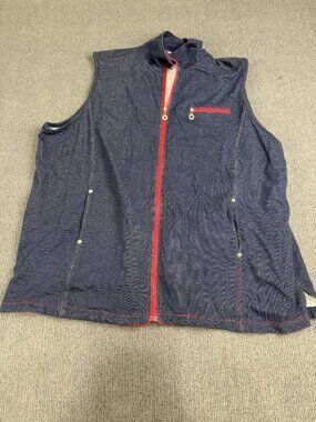 Allison Daley Womens Blue Denim Full Zip Vest Red Trim XL